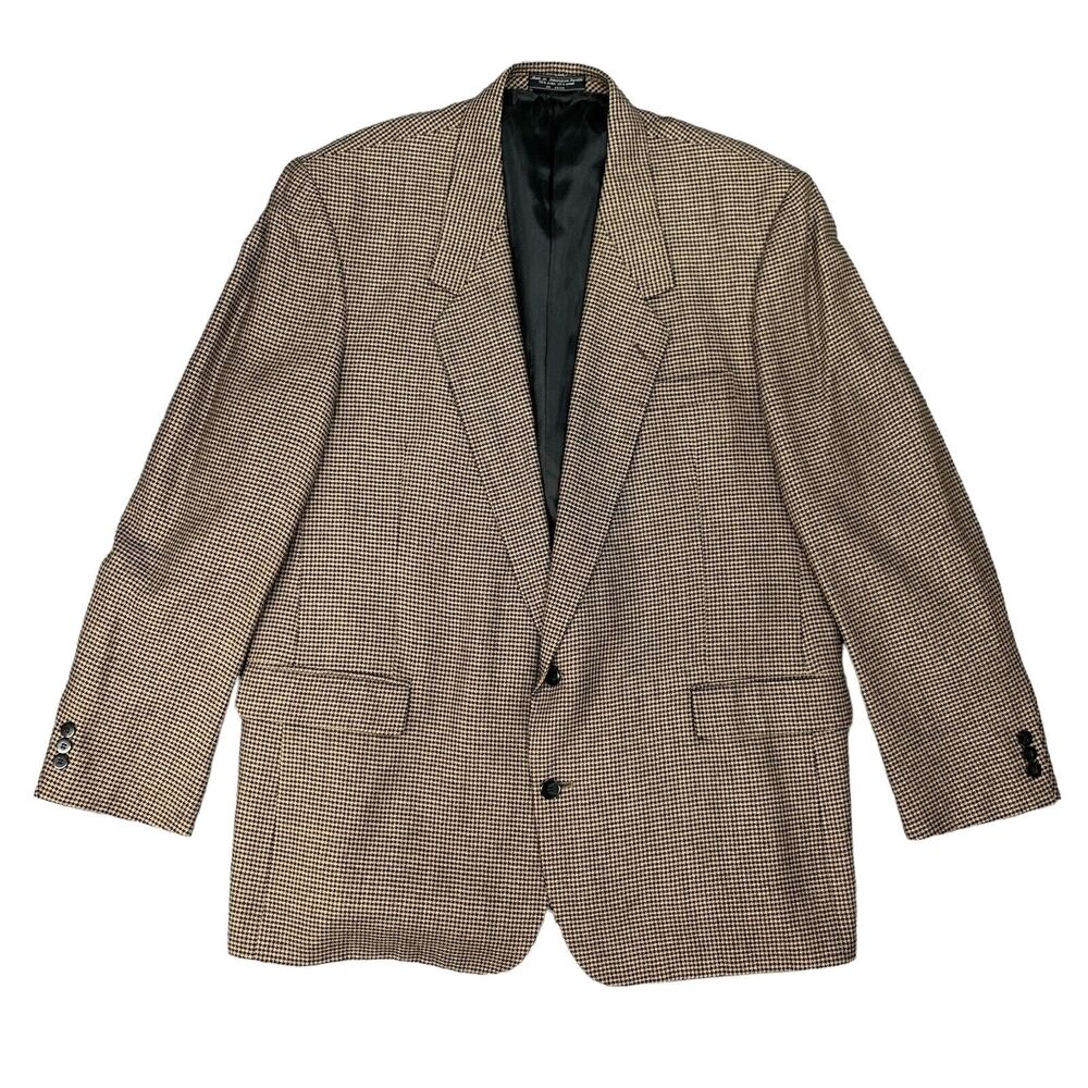 Marco Carelli Blazer Mens 48L Long Brown Black Silk Wool Blend Houndstooth